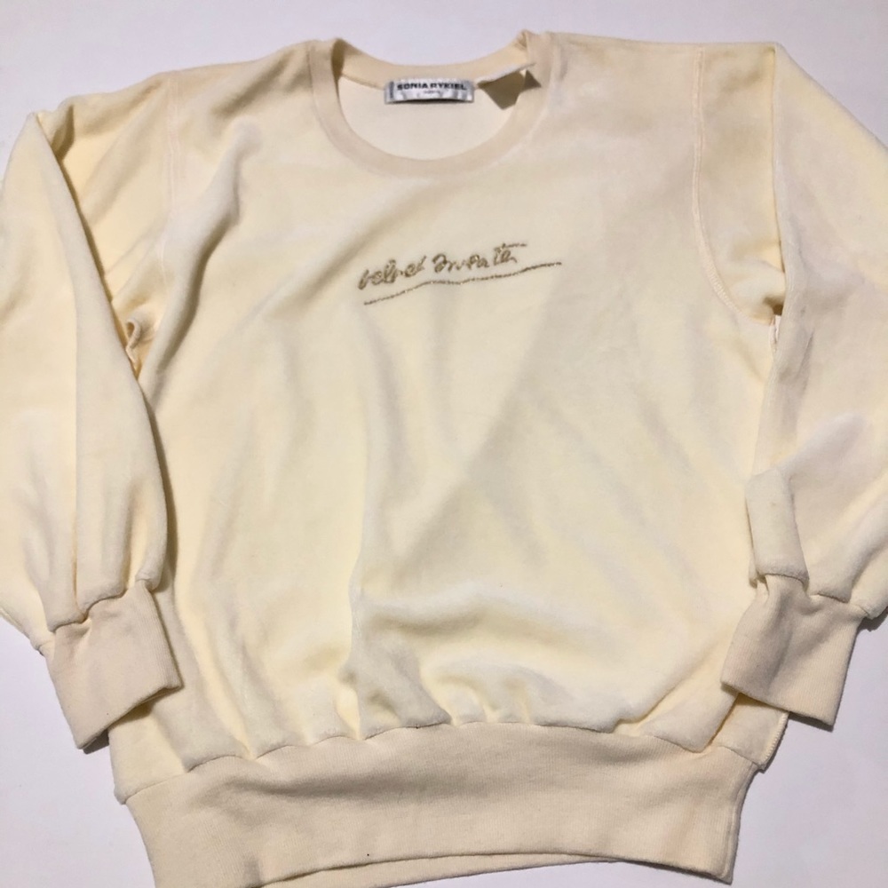 SONIA RYKIEL Velvet Yellow Crewneck Sweater Medium
